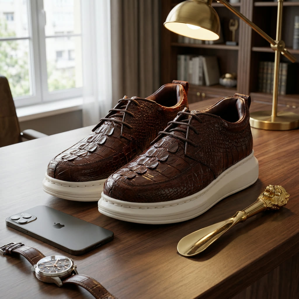 Sneaker da cá sấu nguyên tấm, điểm nhấn da đuôi GTT-D02 khi mang